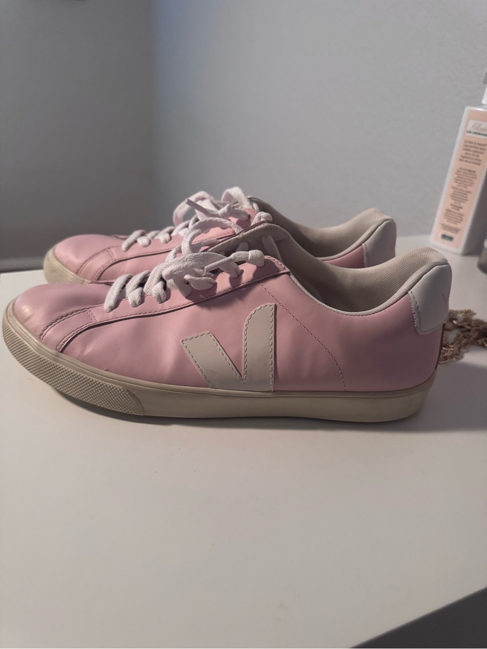 Veja Pink Leather Low-Top Sneakers with White Details